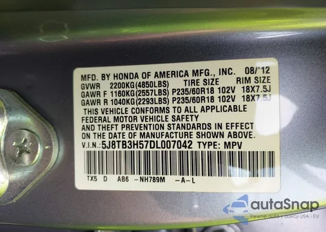 2013 Acura Rdx z USA, uszkodzony, nr VIN 5J8TB3H57DL007042